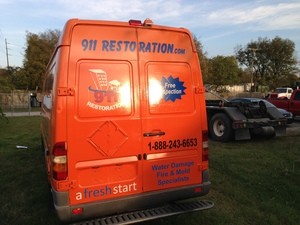 911 Restoration Los Angeles Van at Restoration Site