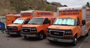 Water Damage La Puente Vans And Trucks At Job Site