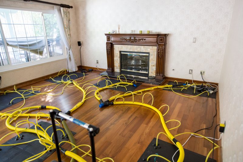 Water damage restoration equipment in home